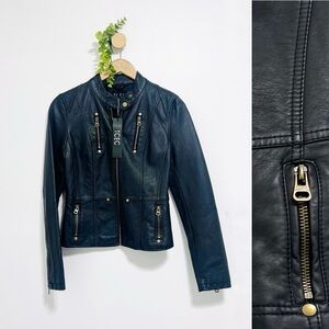 TCEC NWT Black Faux Leather Moto Grundge Y2K Zip Up Jacket